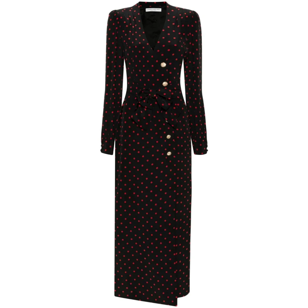 Alessandra Rich Zijden jurk met polka dots en riem Black Dames