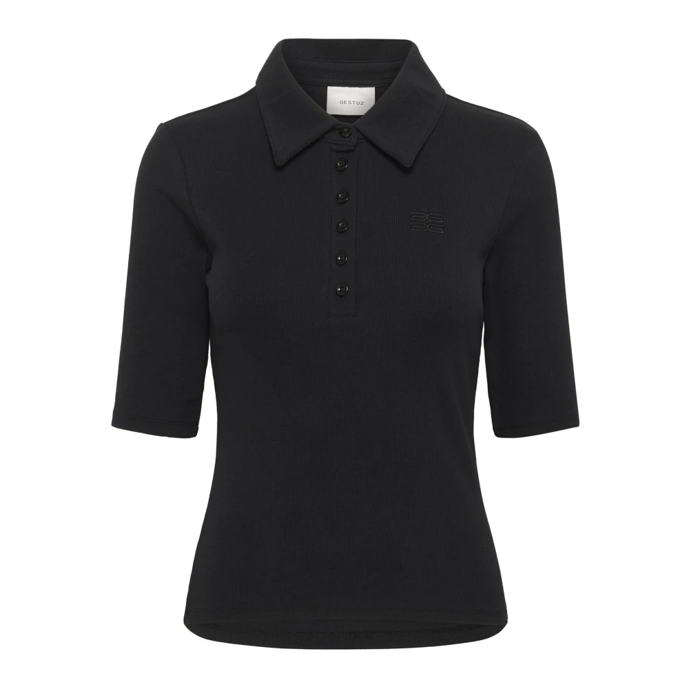 Gestuz Zwart Polo Shirt met Korte Mouwen Black Dames