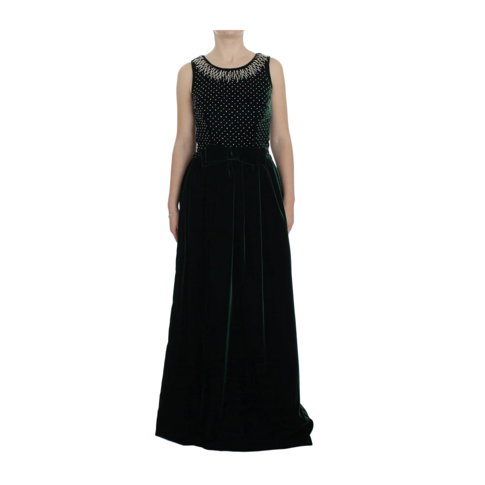 Dolce & Gabbana Women's Green Gowns, Xs, Velvet Crystal Long Maxi Dress