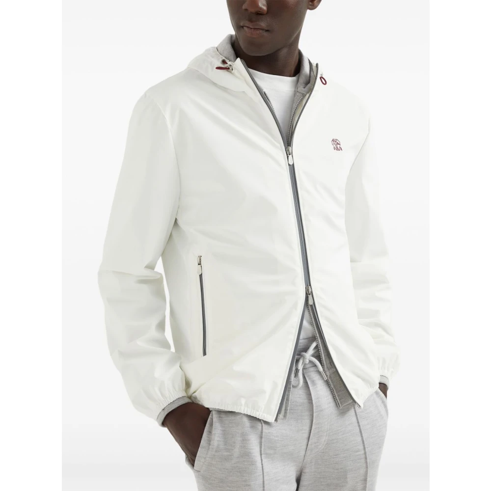 BRUNELLO CUCINELLI Witte Rits Hoodie Jas White Heren
