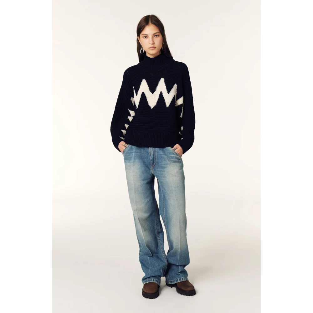 BA&SH Alpaca Bouclé Cape Pullover Blue Dames