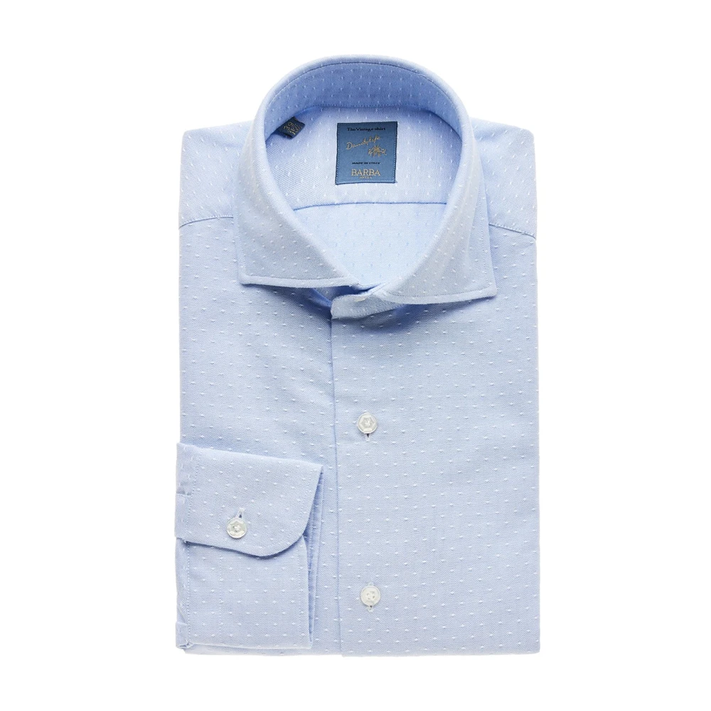 Barba Italiaans Katoenen Overhemd met Micro-Patroon Blue Heren
