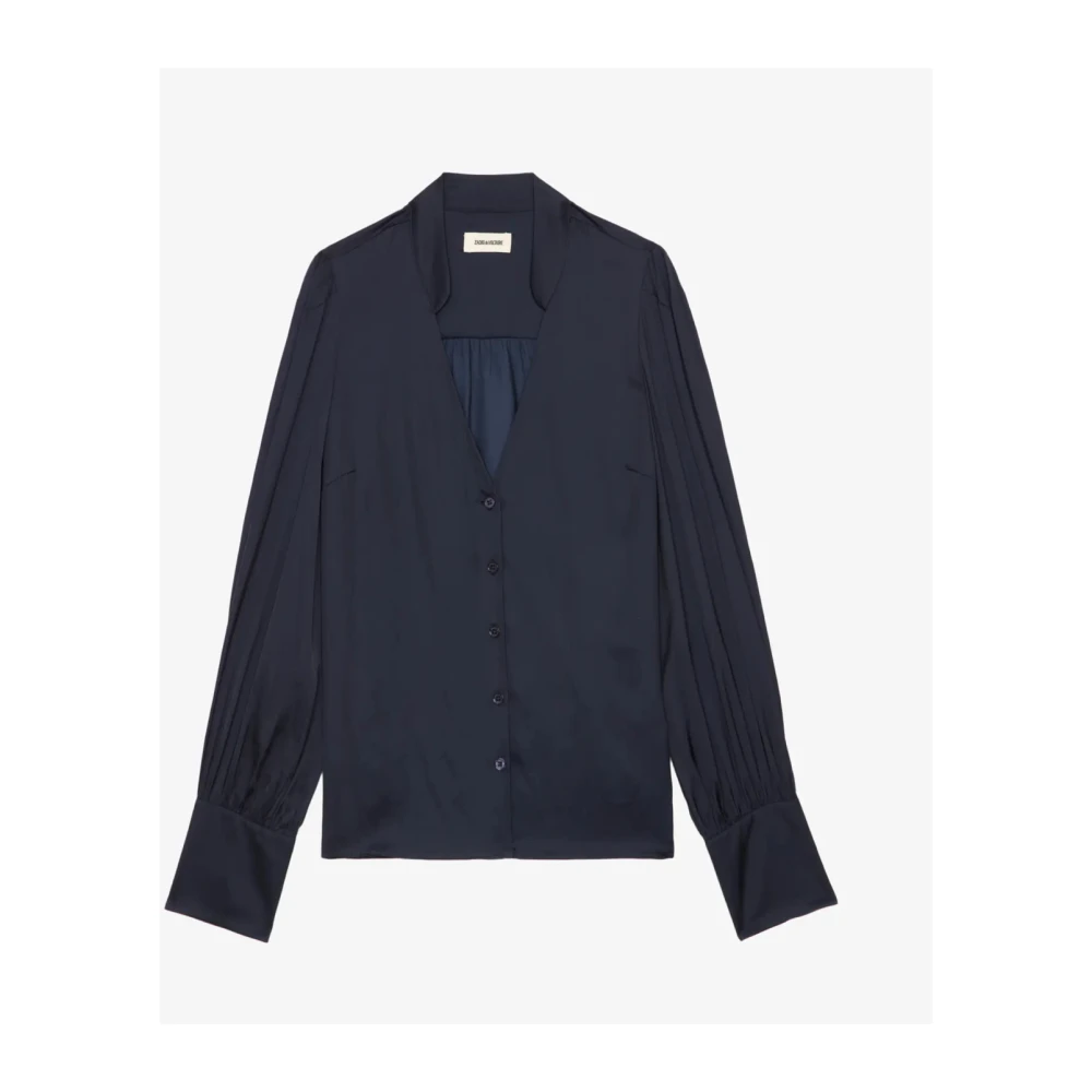 Zadig & Voltaire Navy Satijnen Blouse met Strass Knopen Blue Dames