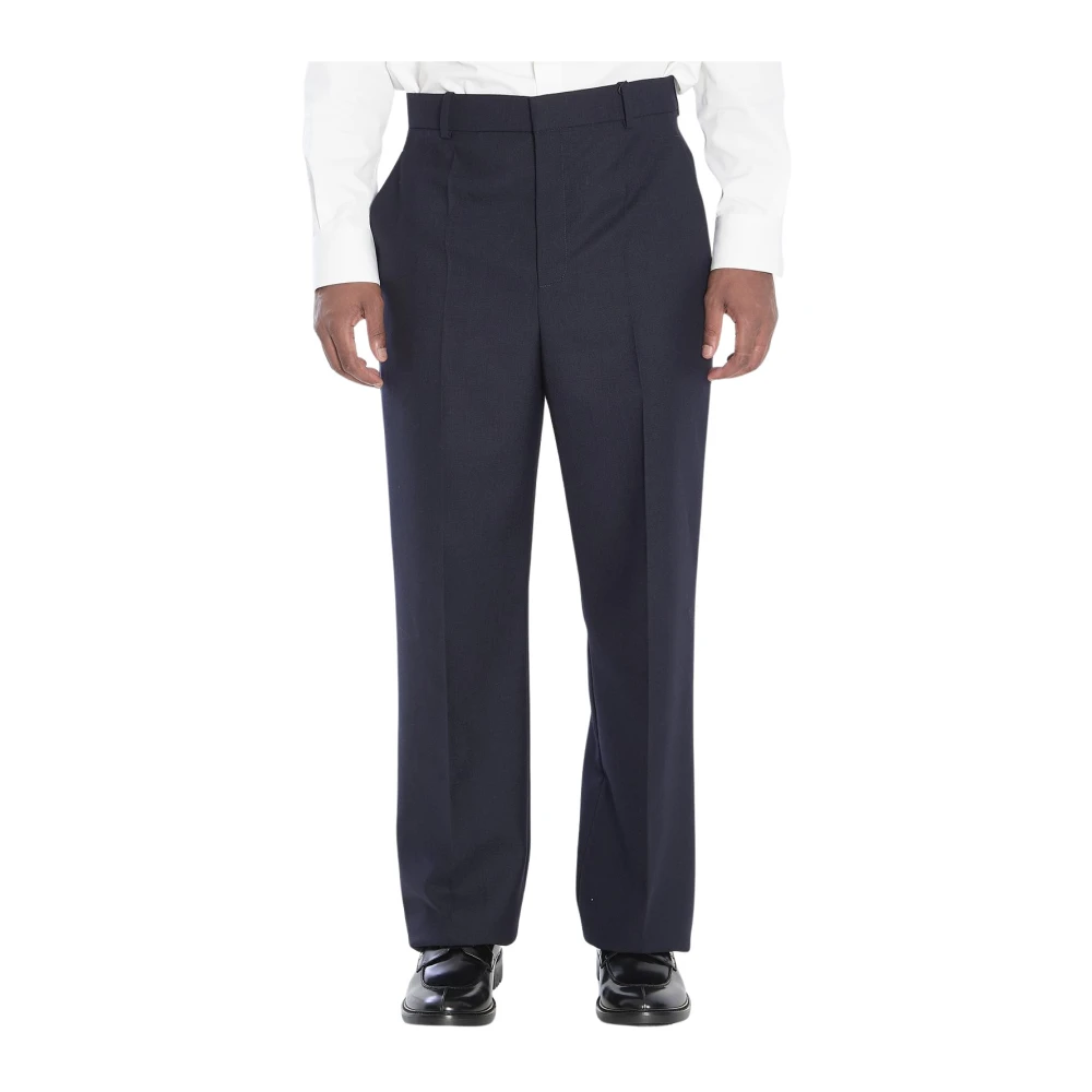 Saint Laurent Men's Blue Suit Trousers, M, High-Rise Straight-Leg Wool Trousers