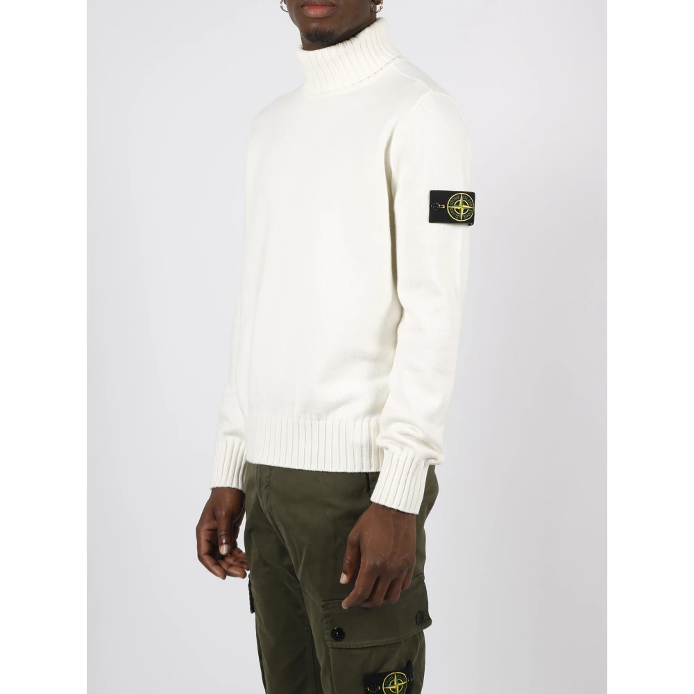 Stone Island Slim Fit Coltrui Katoenen Trui White Heren