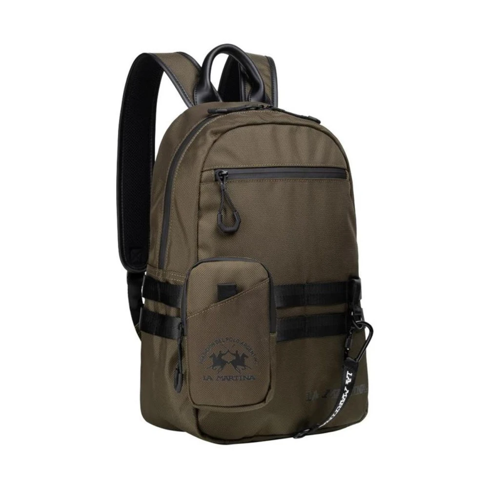 La Martina Men's Green Polyester Backpack With Multiple Compartts