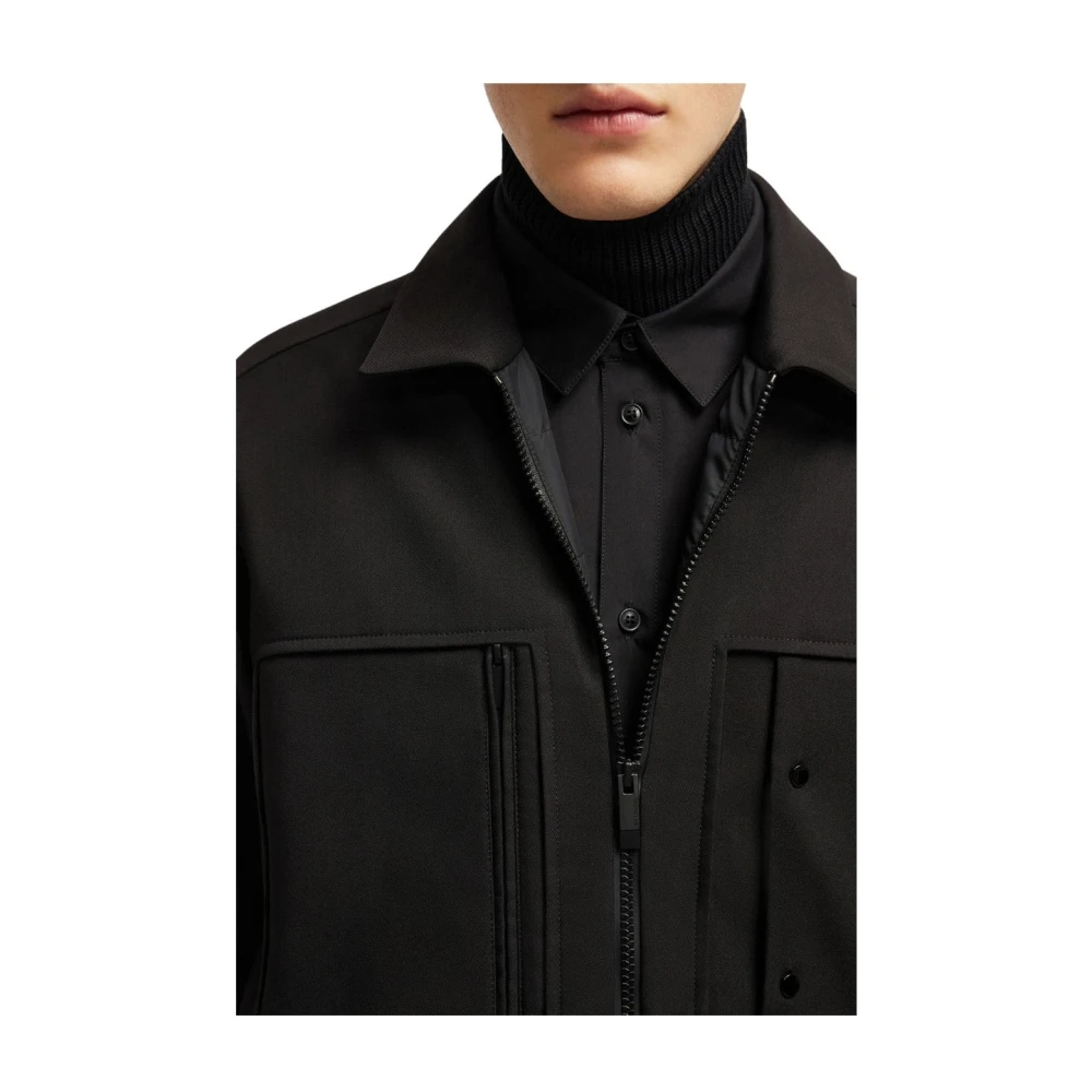 Moncler Zwarte Donzen Shacket Lichtgewicht Jas Black Heren