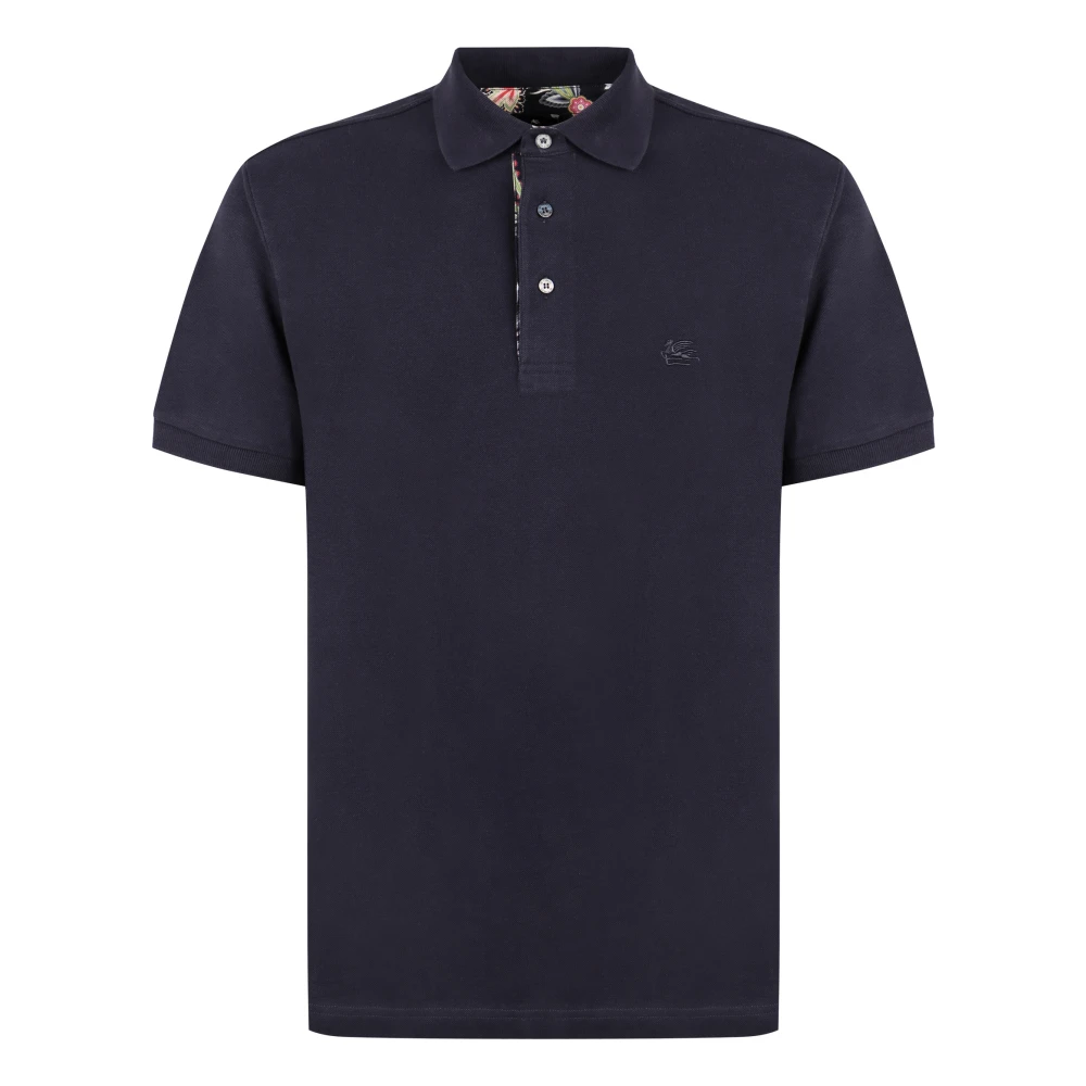 ETRO Katoenen Polo Shirt met Geribbelde Randen Blue Heren