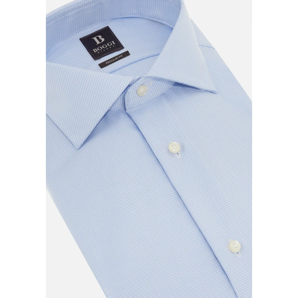 Boggi Milano Ultimate Non-Iron Regular Fit Houndstooth Katoenen Overhemd Blue Heren