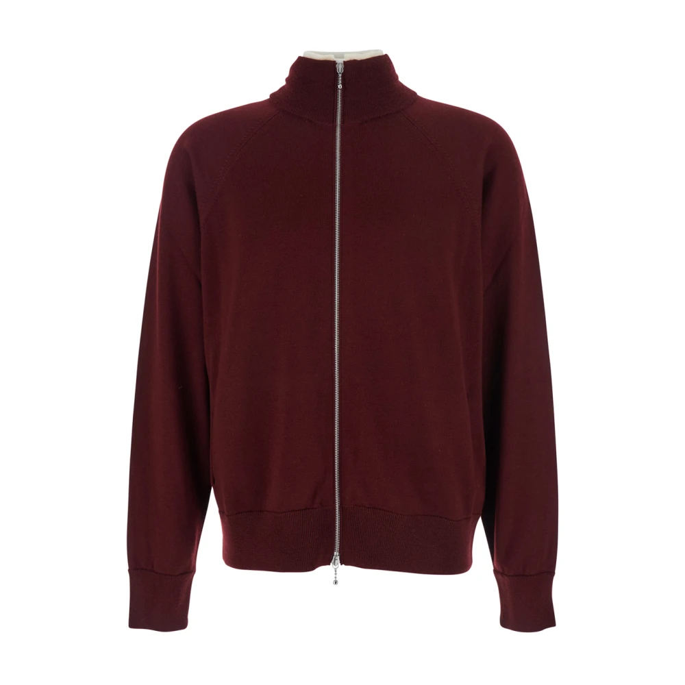 Jil Sander Mannelijk Rood Truien & Vesten Heren, S, Wol, Wollen Cardigan Met Rits