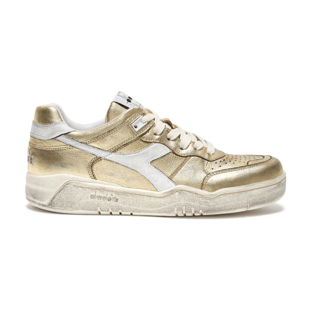 Diadora Women's Yellow Premium Stone Wash Leather Sneakers