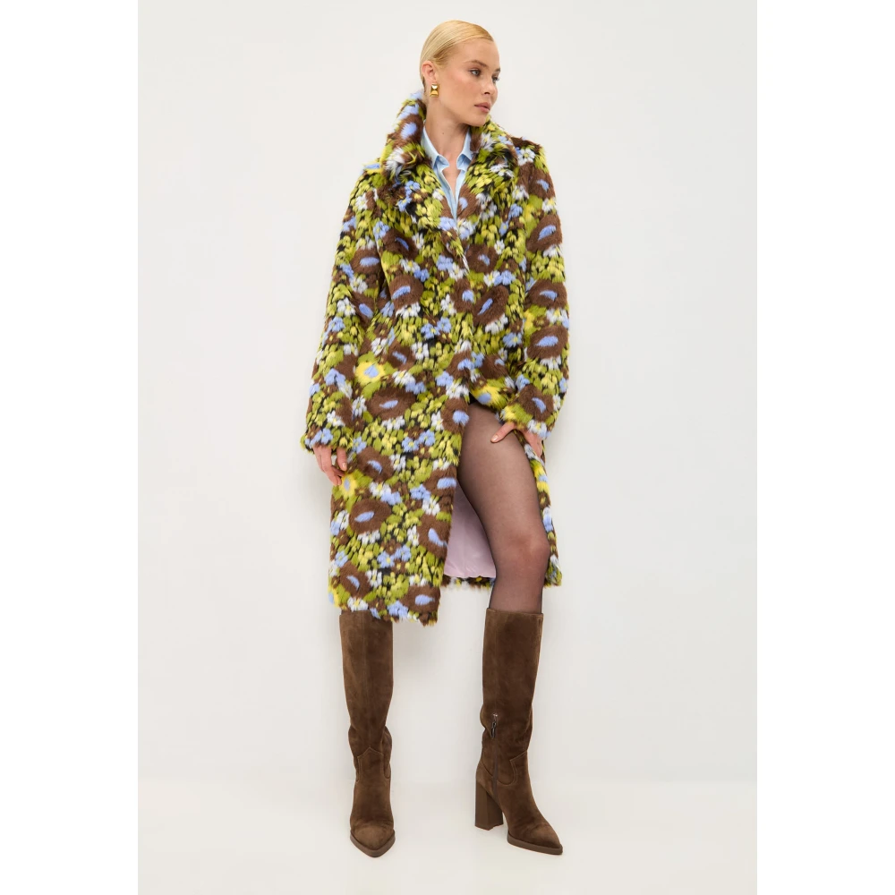 Cesare Gaspari Trendy Faux Fur Lange Jas met Levendige Bloemenprint Multicolor Dames