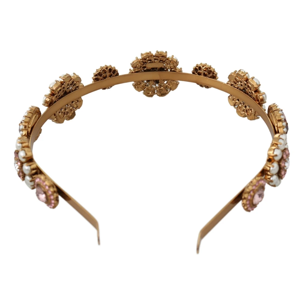 Dolce & Gabbana Kristallen Parel Diadeem Hoofddeksel Yellow Dames