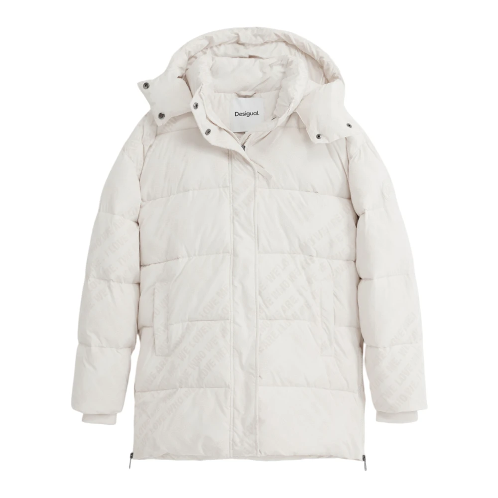 Desigual Vrouw Wit Jassen Dames, M, Polyester, Flock Print Gewatteerde Damesjas