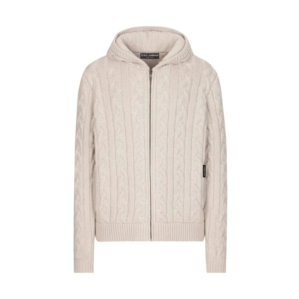 Dolce & Gabbana Beige Kabel Gebreide Hoodie Beige Heren