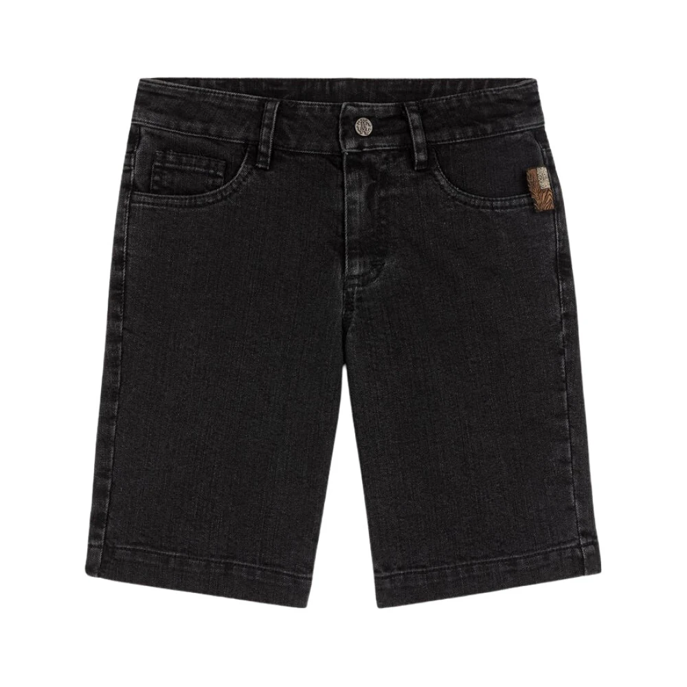 Roberto Cavalli Black Shorts, Male, 8 Y, Logo-Plaque Denim Shorts