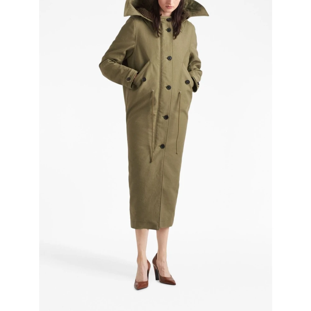 Prada Militair Groene Lange Parka met Afneembare Capuchon Green Dames