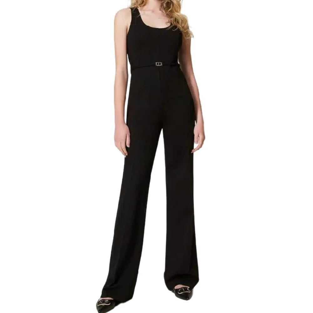 Twinset Flare Jumpsuit met Oval T Bandje Black Dames