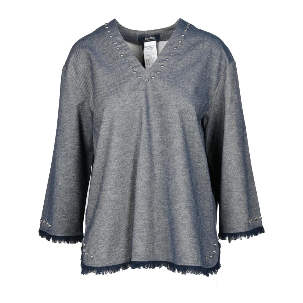 Max Mara Katoenmix Blouse met Elastaan Blue Dames