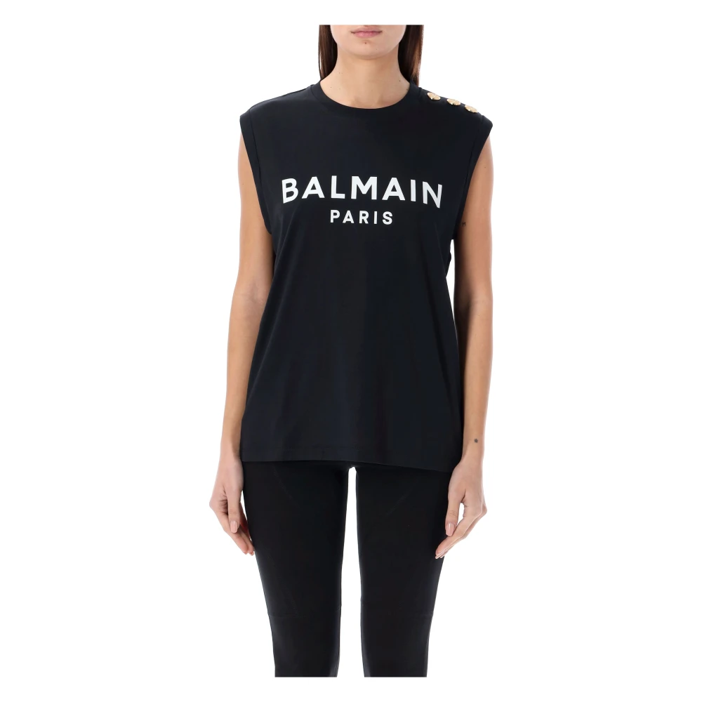Balmain Zwart Tanktop met Logoprint Black Dames
