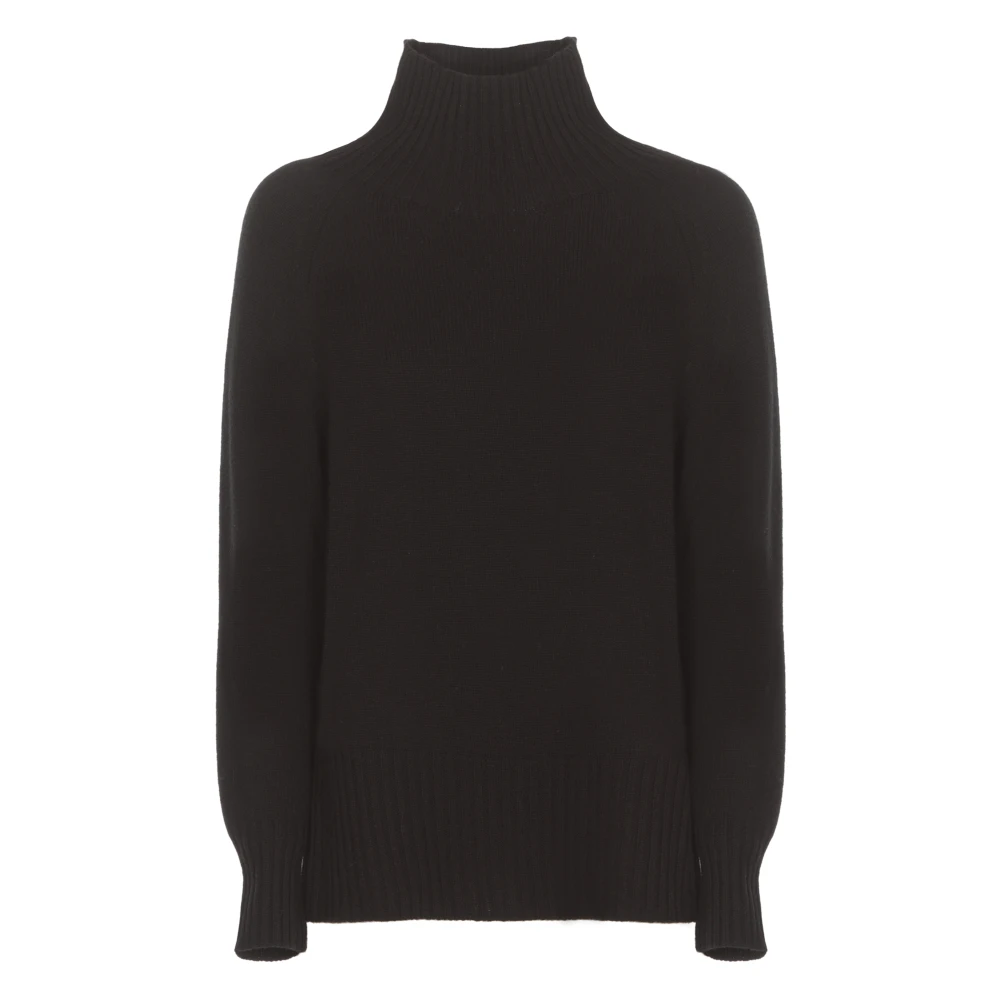 Kangra Zwarte Kasjmier Wol Hoge Hals Trui Black Dames