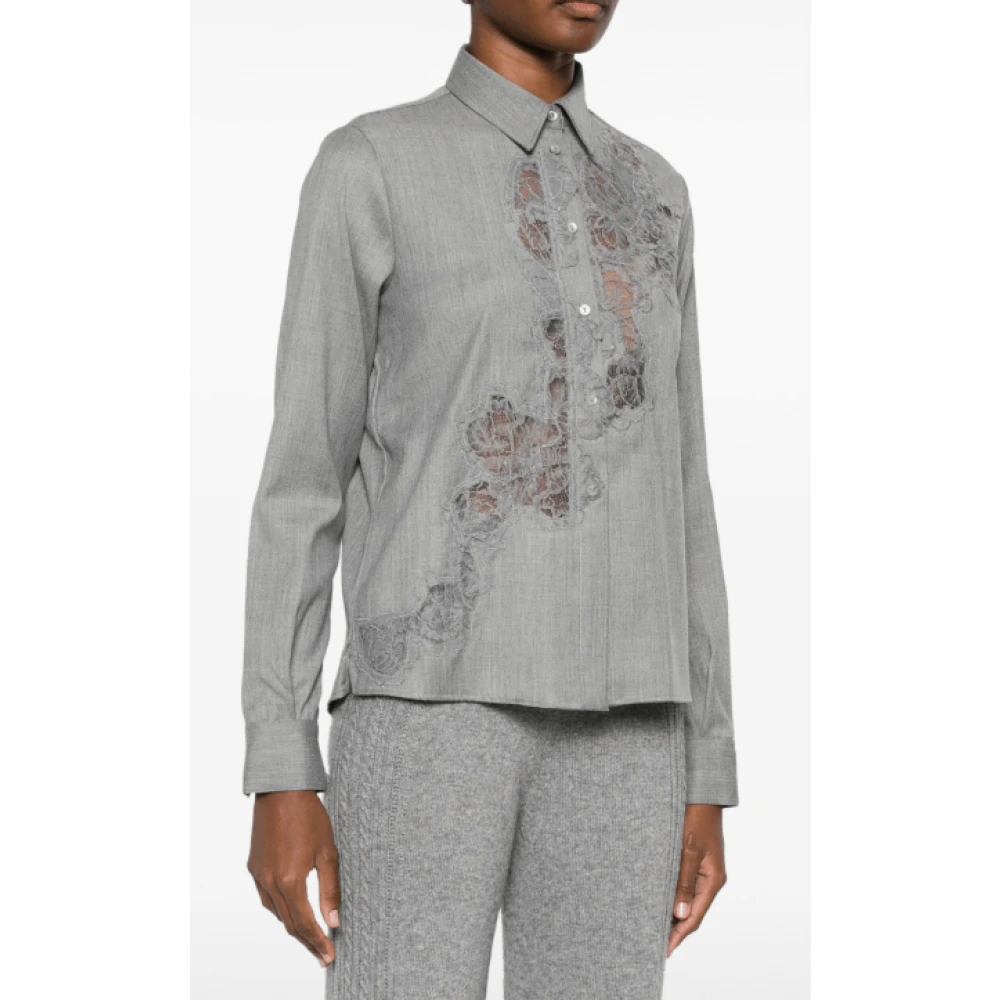 Ermanno Scervino Grijs Kant Shirt met Knopen Gray Dames