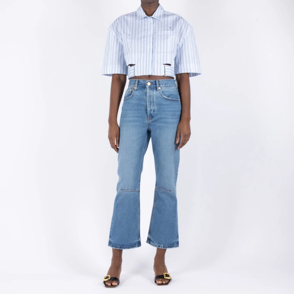 Jacquemus Hoge Taille Cropped Flare Jeans Blue Dames