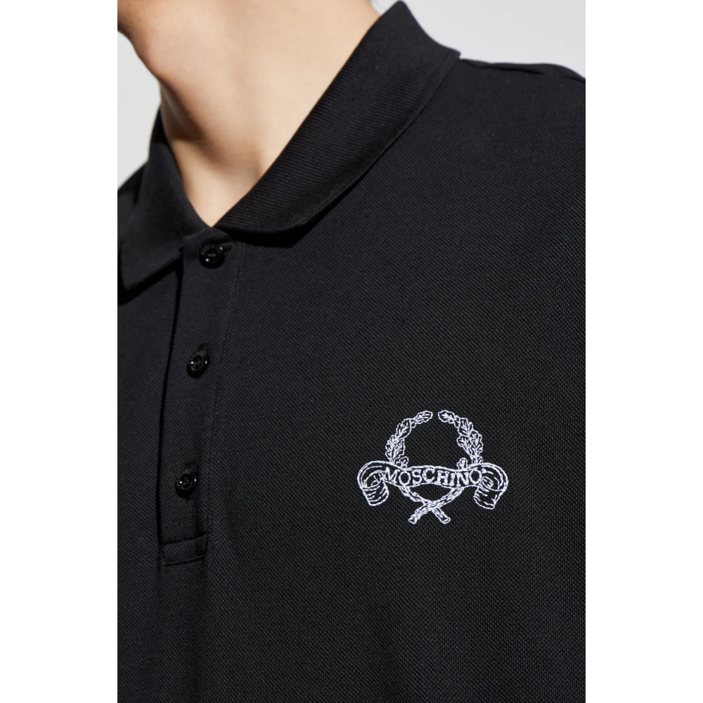 Moschino Katoenen polo met geborduurd logo Black Heren