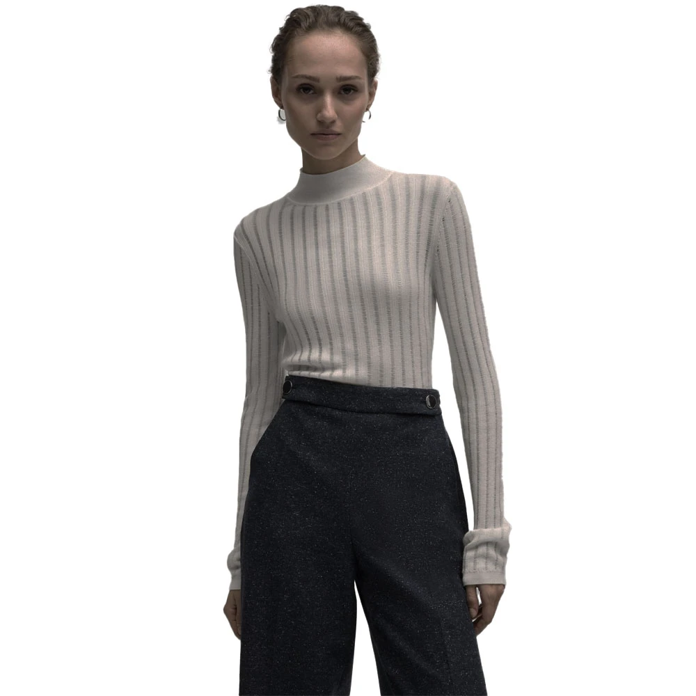 Hugo Boss Gestructureerde Turtleneck Sweater Grijs Gray Dames