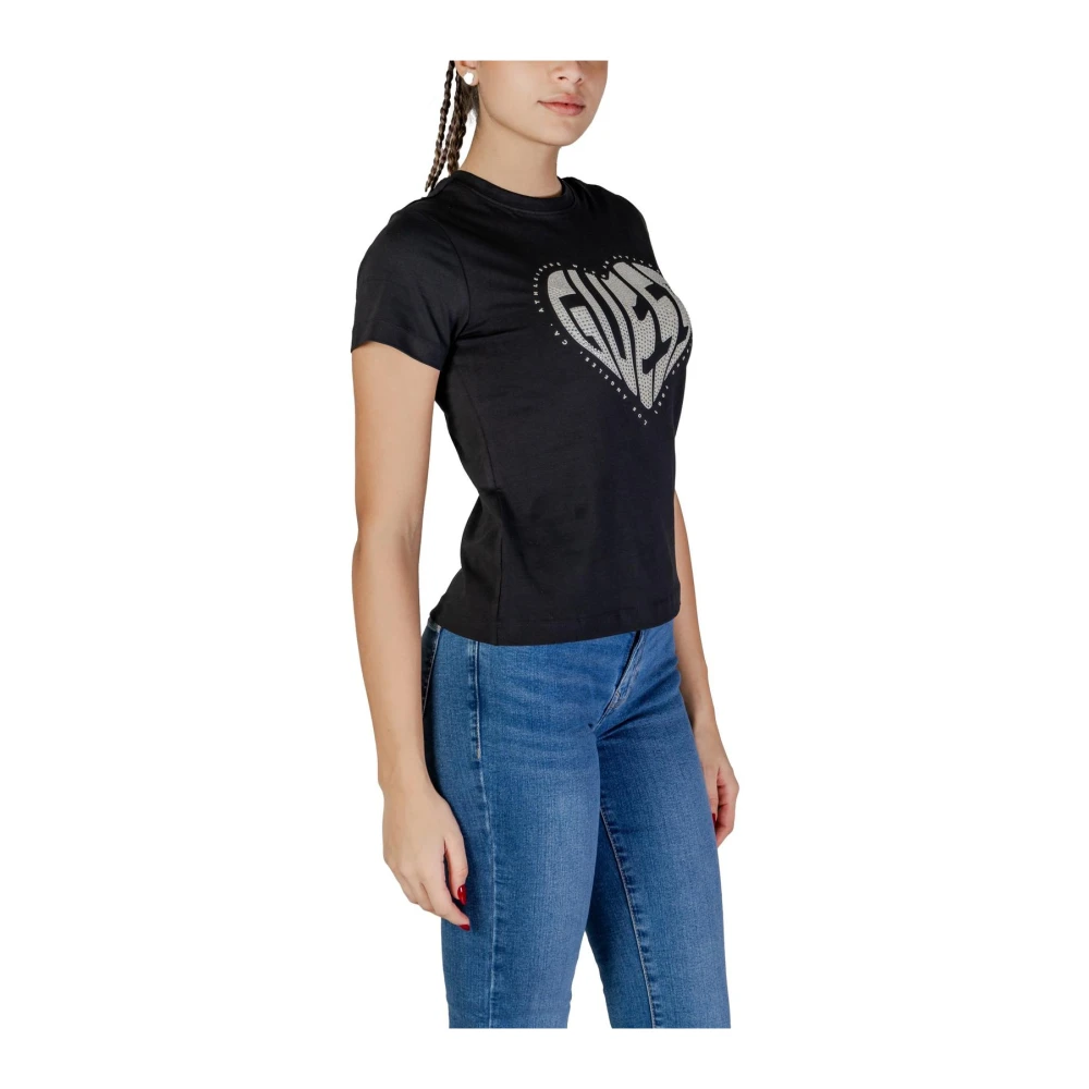 Guess Hart Rhinestone Crew Neck Tee Black Dames