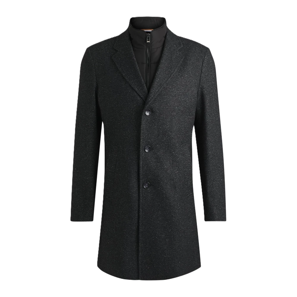 Boss Slanke Zwarte Jas met Uitneembare Voering Black Heren