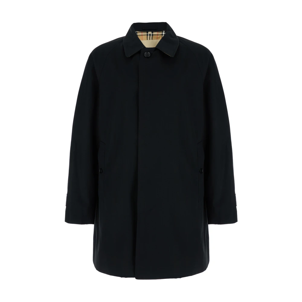 Burberry Zwarte trenchcoat met verborgen sluiting Black Heren