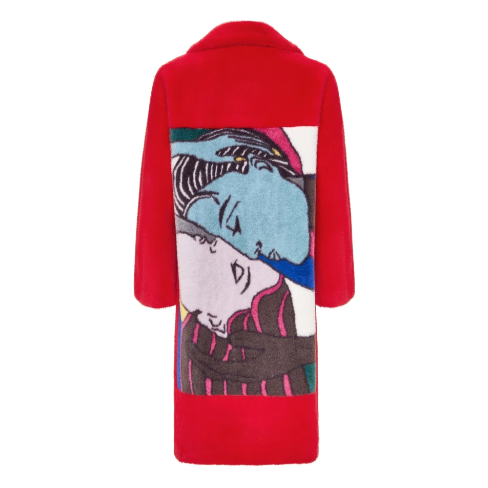 Cesare Gaspari Deluxe Lange Achterprint Jas Liefhebbers Rood Red Dames