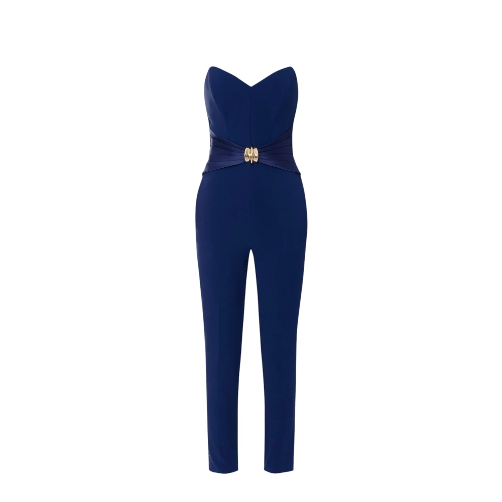 Elisabetta Franchi Women's Blue Flowing Crêpe Jumpsuit With Macro Bow - Jumpsuits - L - Jumpsuits & Playsuits
