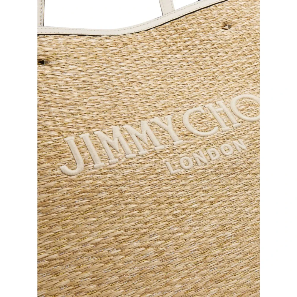 Jimmy Choo Beige Raffia Leren Schoudertas Beige Dames