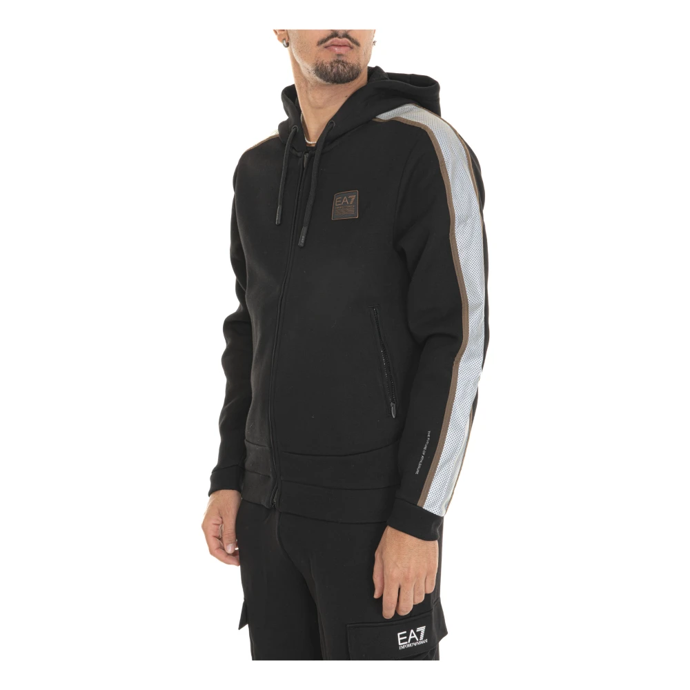 Emporio Armani EA7 Hoodie met rits en contrastdetails Black Heren