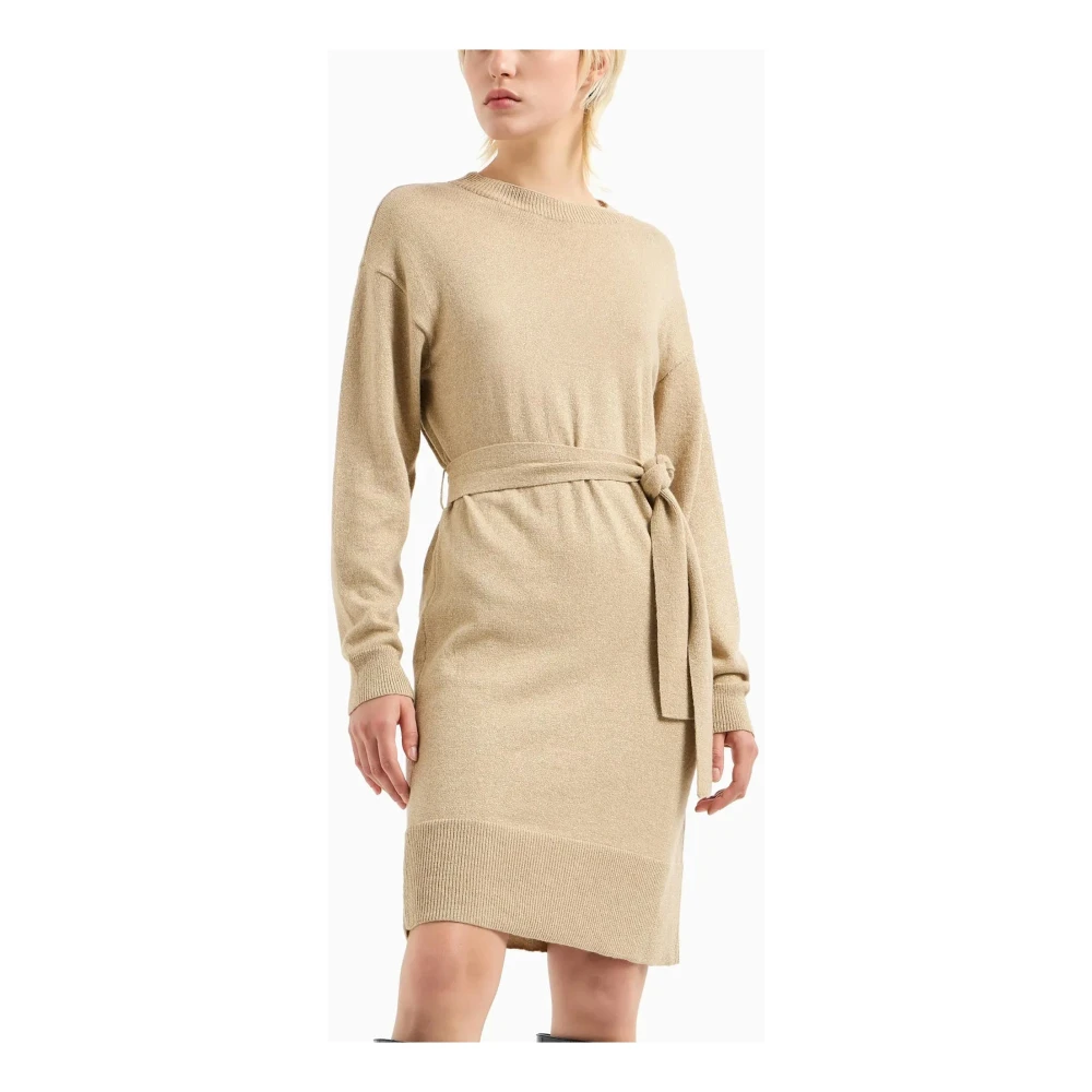 Armani Exchange Gouden Jurk met Geribbelde Details Beige Dames