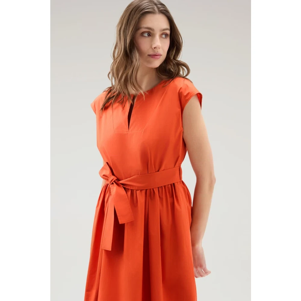 Woolrich Katoenen Popeline Jurk met Wijdvallende Rok Orange Dames