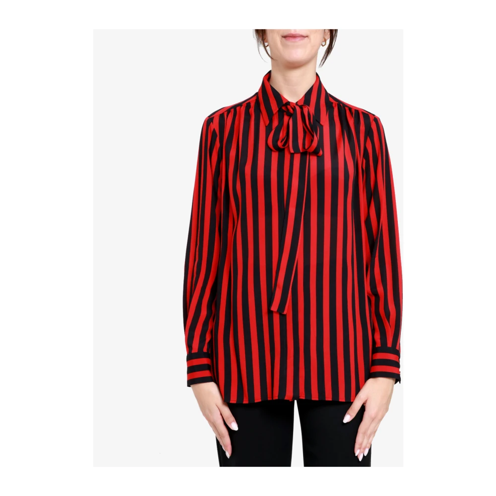 Msgm Gestreepte Satijnen Overhemd met Stropdas Red Dames