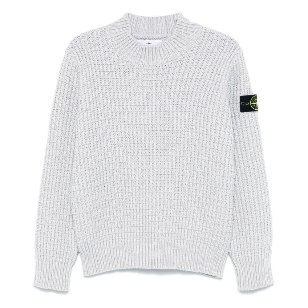 Stone Island Chunky Gebreide Trui met Afneembaar Badge Gray Heren