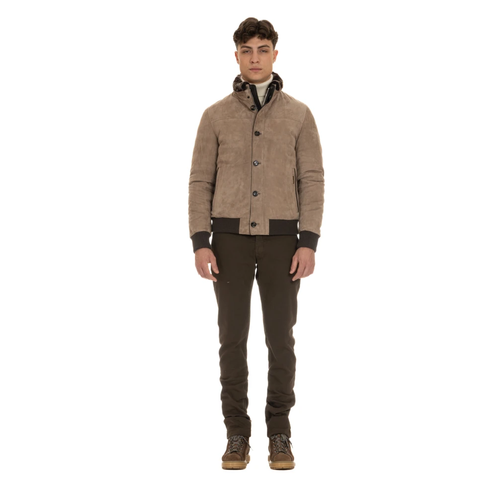 Moorer Duifgrijs Suède Puffer Jas Gray Heren