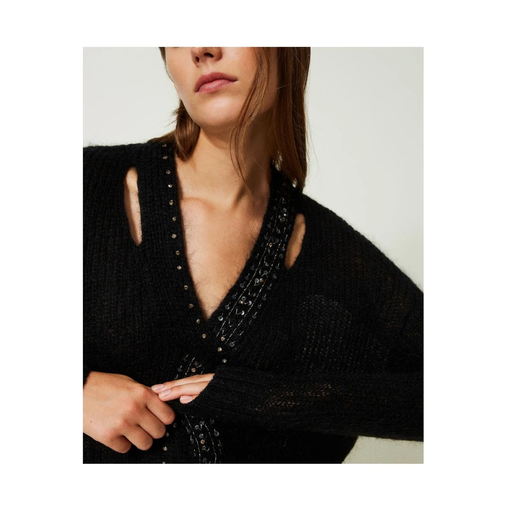 Twinset Gevlochten pailletten trui Black Dames