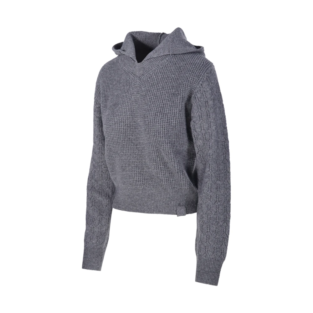 Victoria Beckham Grijze Marl Pointelle Hoodie Trui Gray Dames