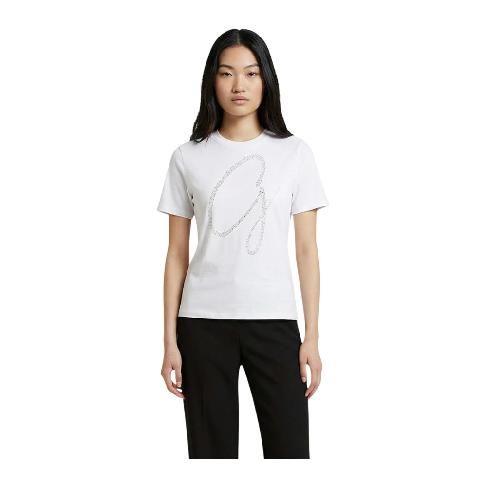 Guess Women's White T-Shirts, Xs, Rhinestone Embellished Short Sleeve T-Shirt
