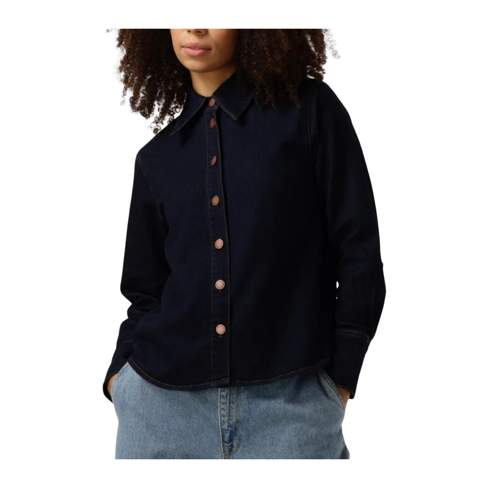 My Essential Wardrobe Denim Shirt Donkerblauw Un-Wash Blue Dames