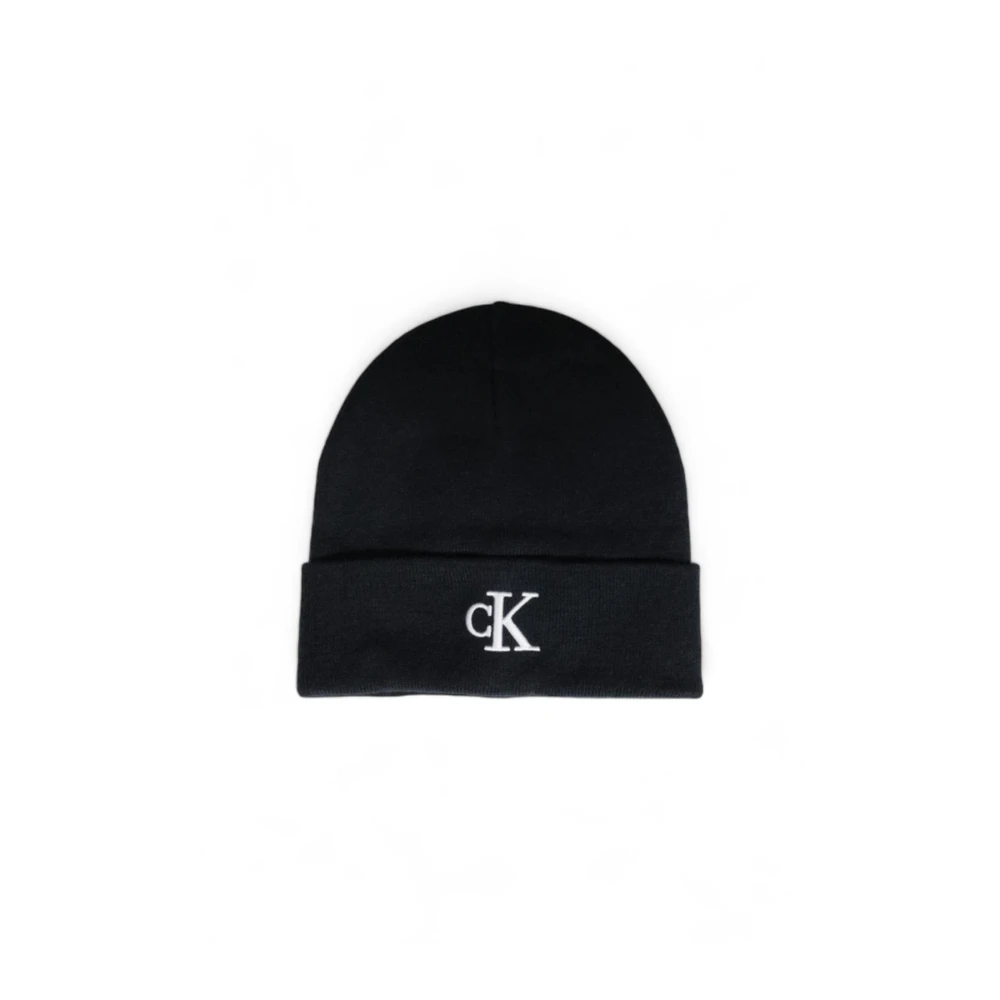 Calvin Klein Monogram Cuffed Beanie Hat Black Heren