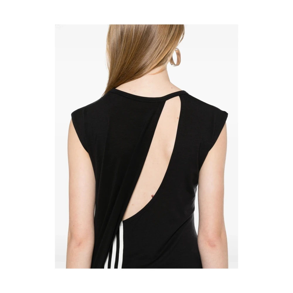 Y-3 Zwarte Jurk met Logo Print en Cape-inzet Black Dames