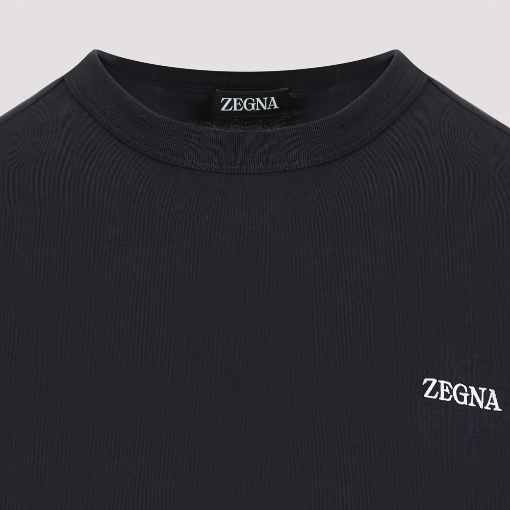 Ermenegildo Zegna Blauw Katoenen Logo T-shirt Ss24 Blue Heren