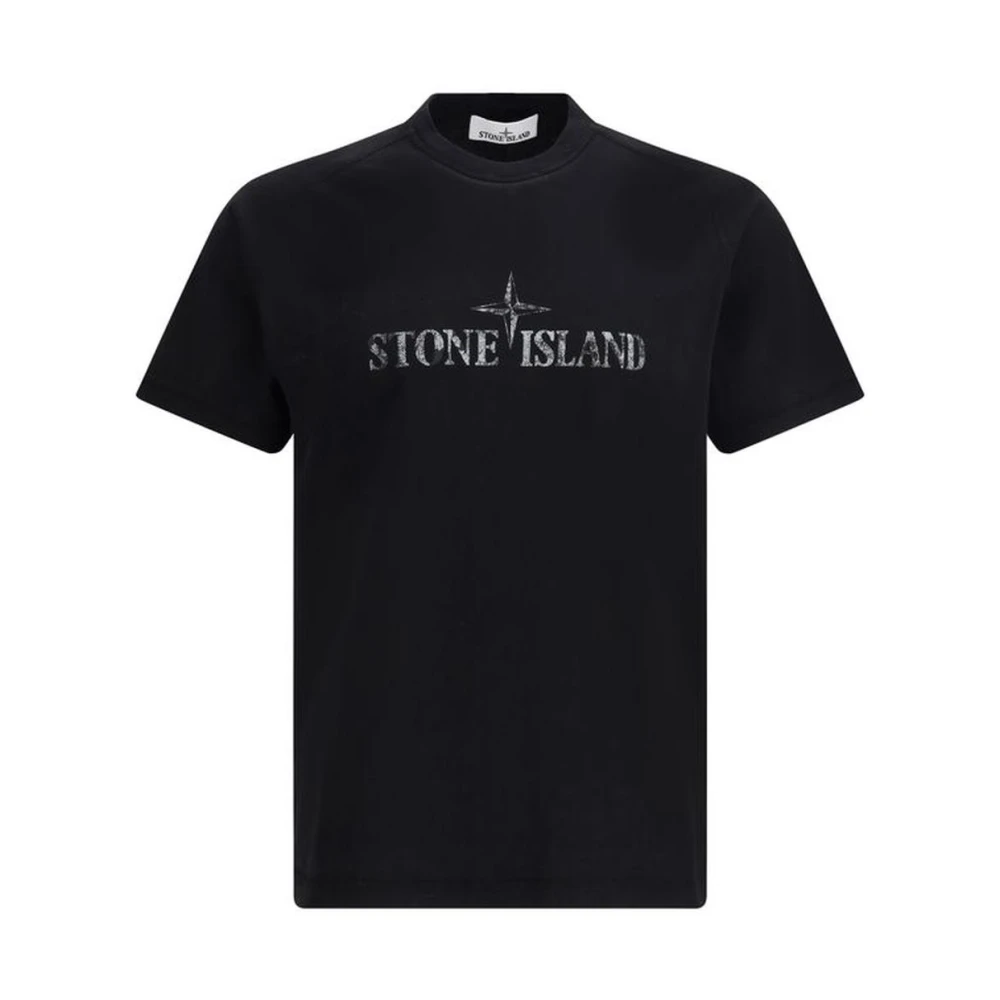 Stone Island Vintage Monogram Katoenen T-shirt Black Heren