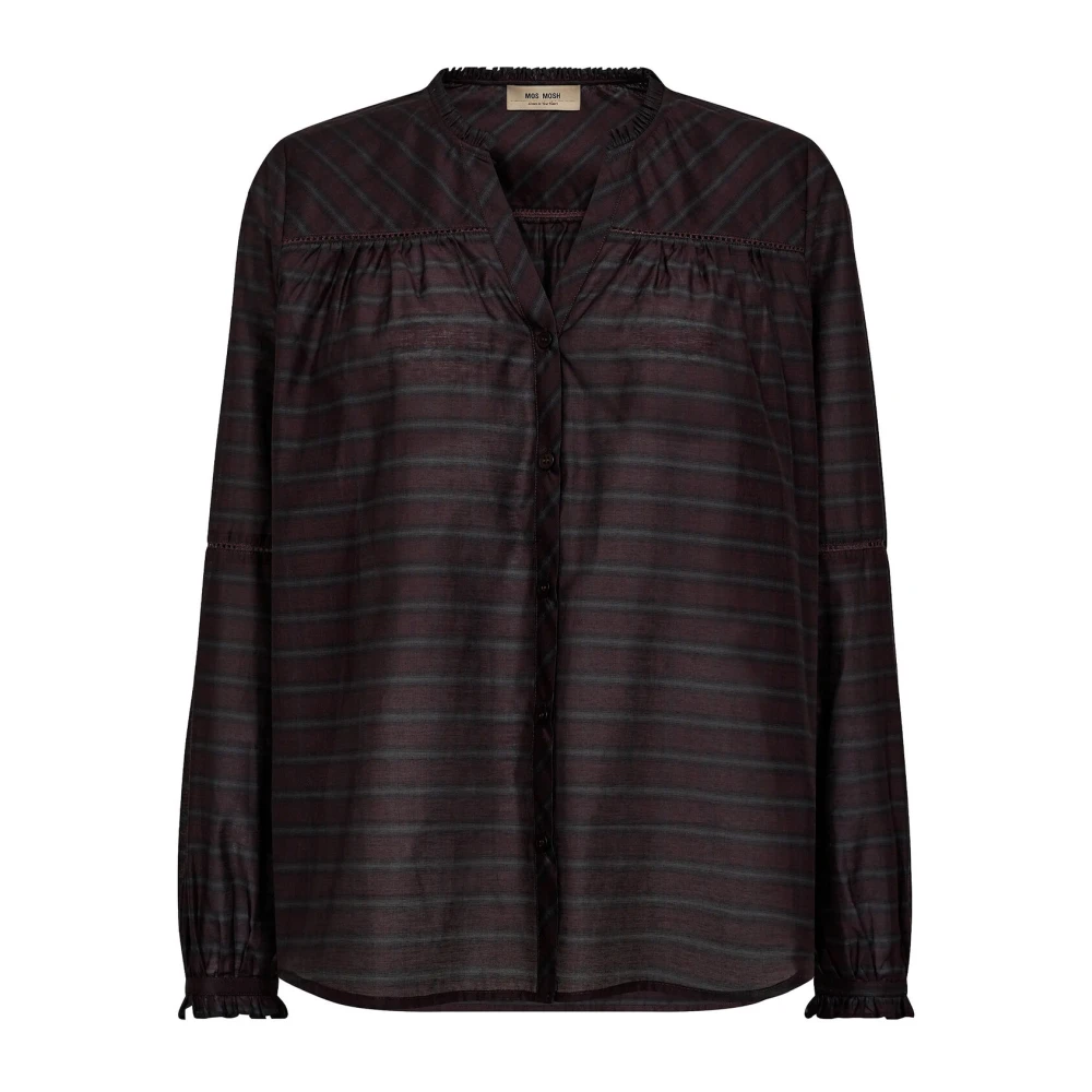 Mos Mosh Brown Shirts, Female, L, Elegant Silky Shirt With Flounce Details